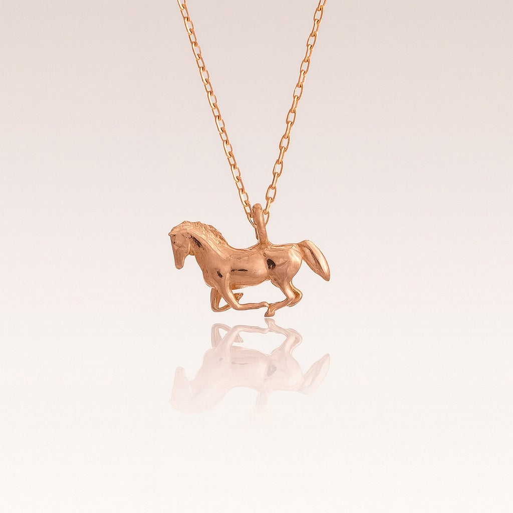 14K Solid Gold Horse Necklace