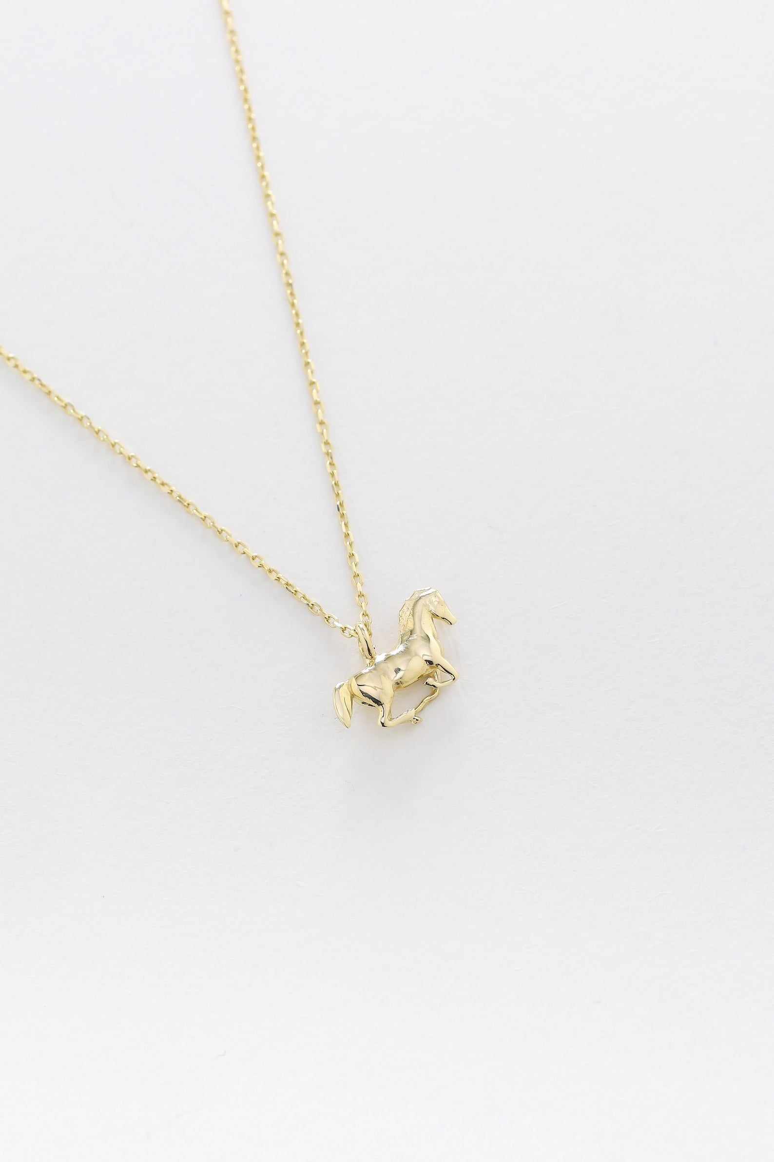 14K Solid Gold Horse Necklace