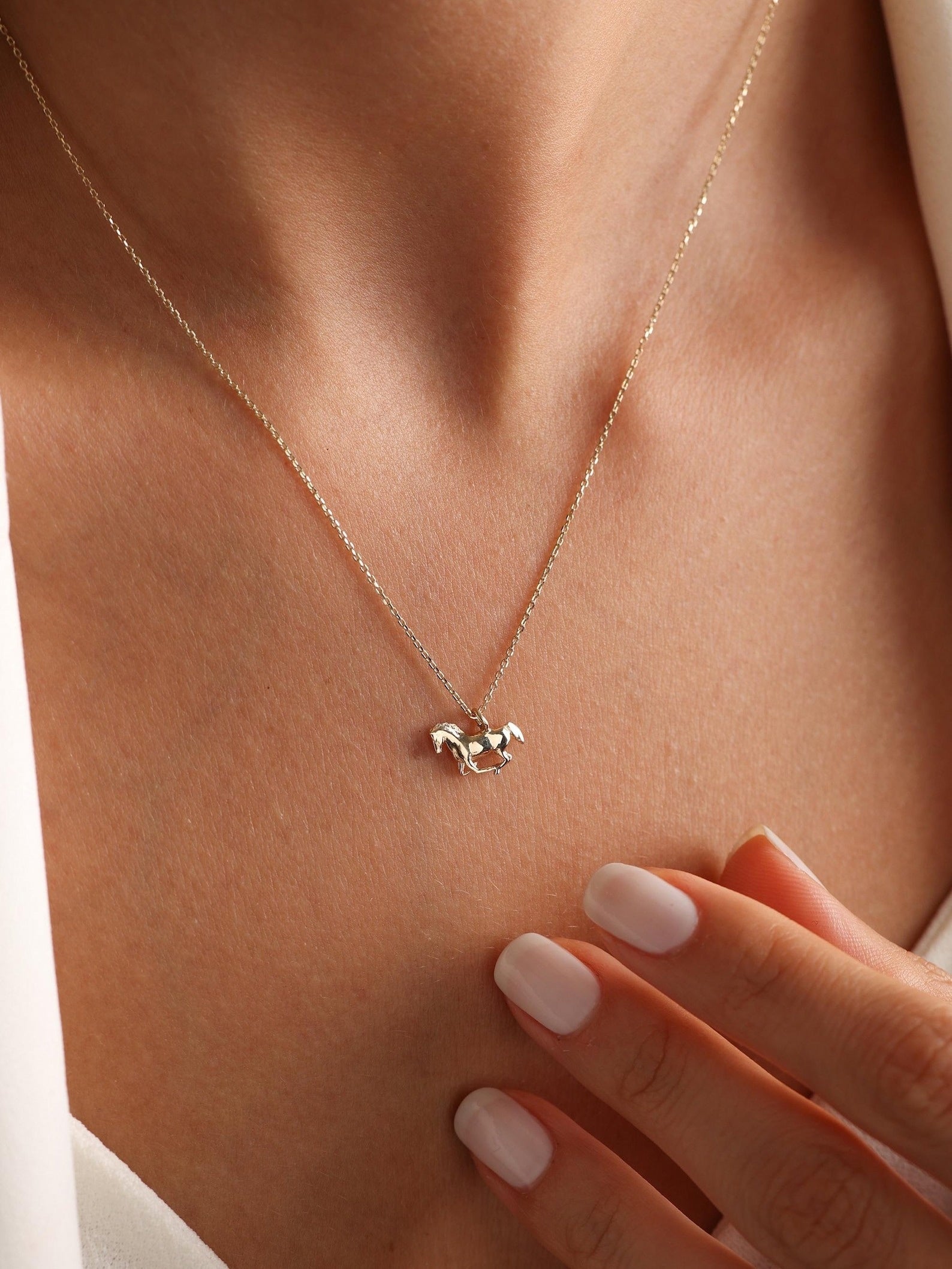 14K Solid Gold Horse Necklace