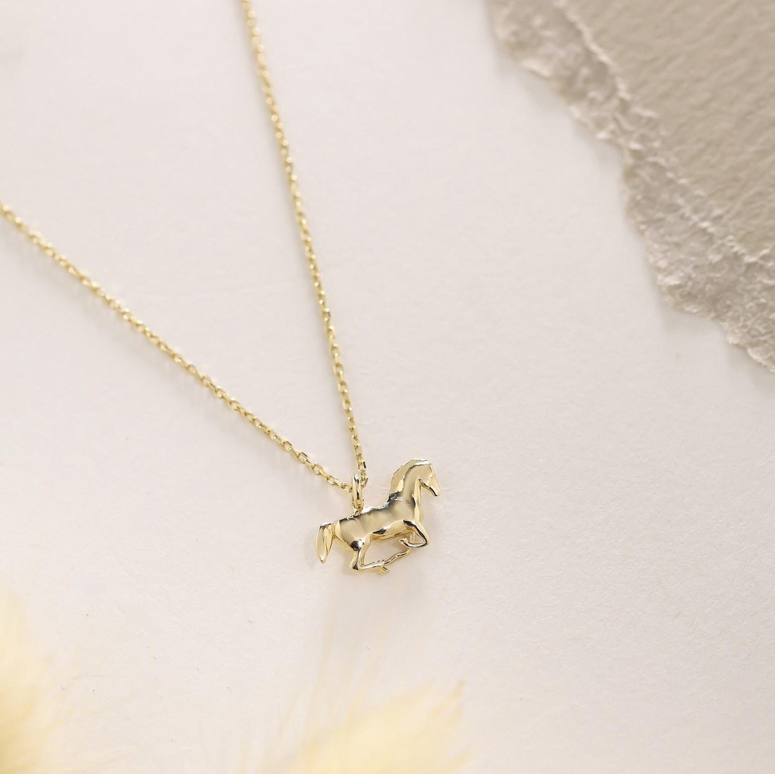 14K Solid Gold Horse Necklace