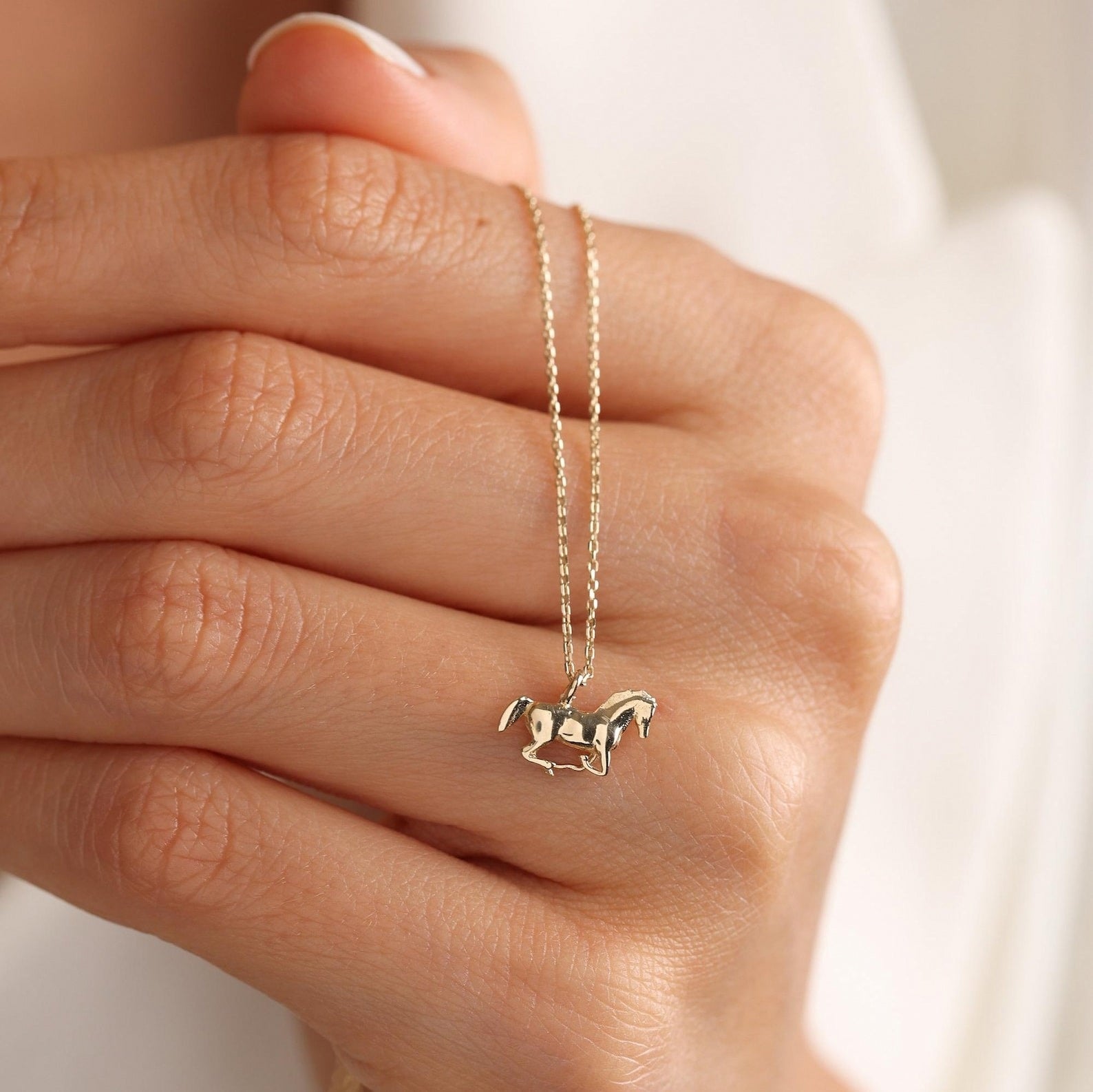 14K Solid Gold Horse Necklace